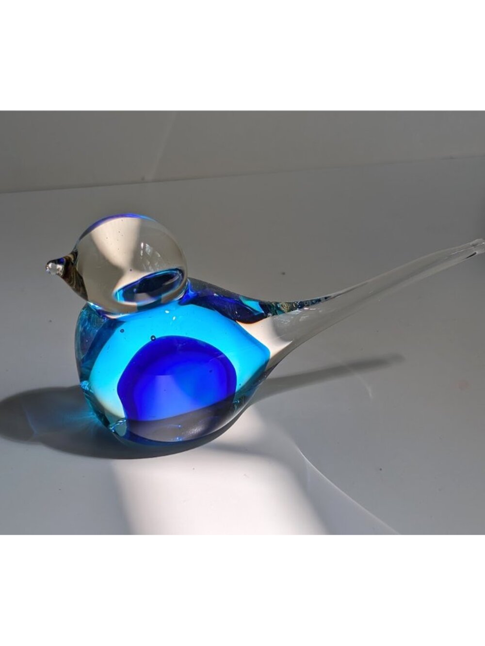 Vintage Blown Glass Bird Figurine Paperweight light and deep blue